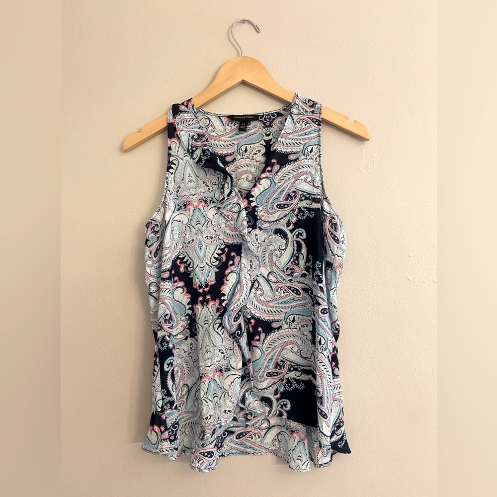 Paisley Ruffle Sleeveless Blouse